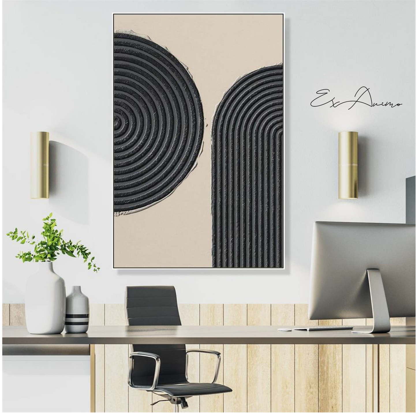 Ex Animo Designs - Abstract Geometric Black Bow Canvas Painting