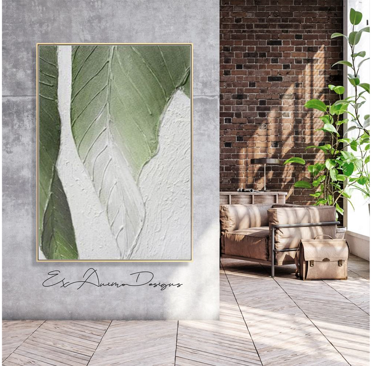 Ex Animo Designs - Botanical Green Leaf Textured Art Acrylic Painting