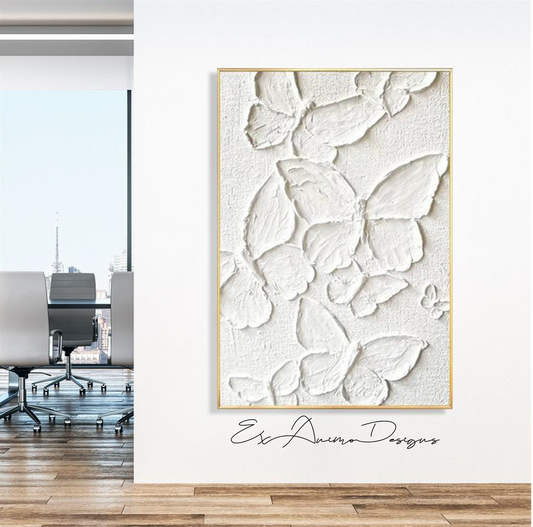 Ex Animo Designs - Abstract Minimalist White Butterfly Canvas Wall Art