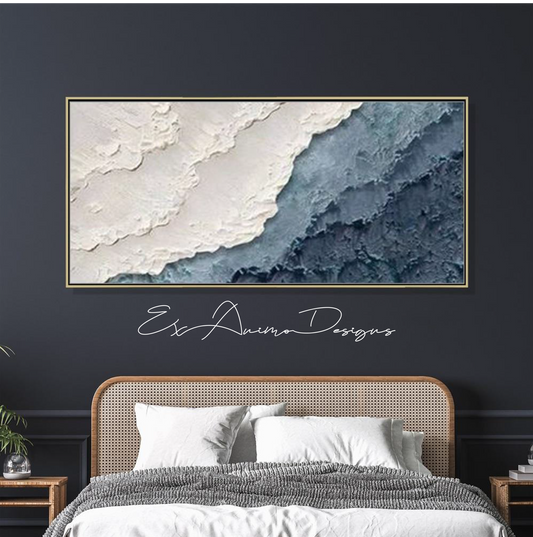 Ex Animo Designs -  3D Minimalist Blue Ocean Earth Tone Waves Texture Wabi-Sabi Wall Art