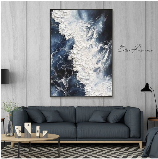 Ex Animo Designs - Seascape Navy Blue Oil Painting Wave Ocean Wall Art
