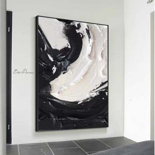 Ex Animo Designs - Hand Painted Black and White Modern Abstract 3D Oil Painting