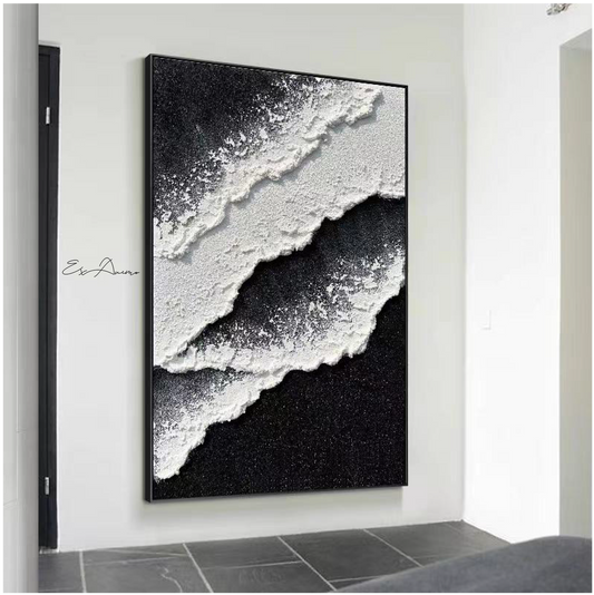 Ex Animo Designs - 100% Hand-Painted Abstract Black And White Texture Oil Painting