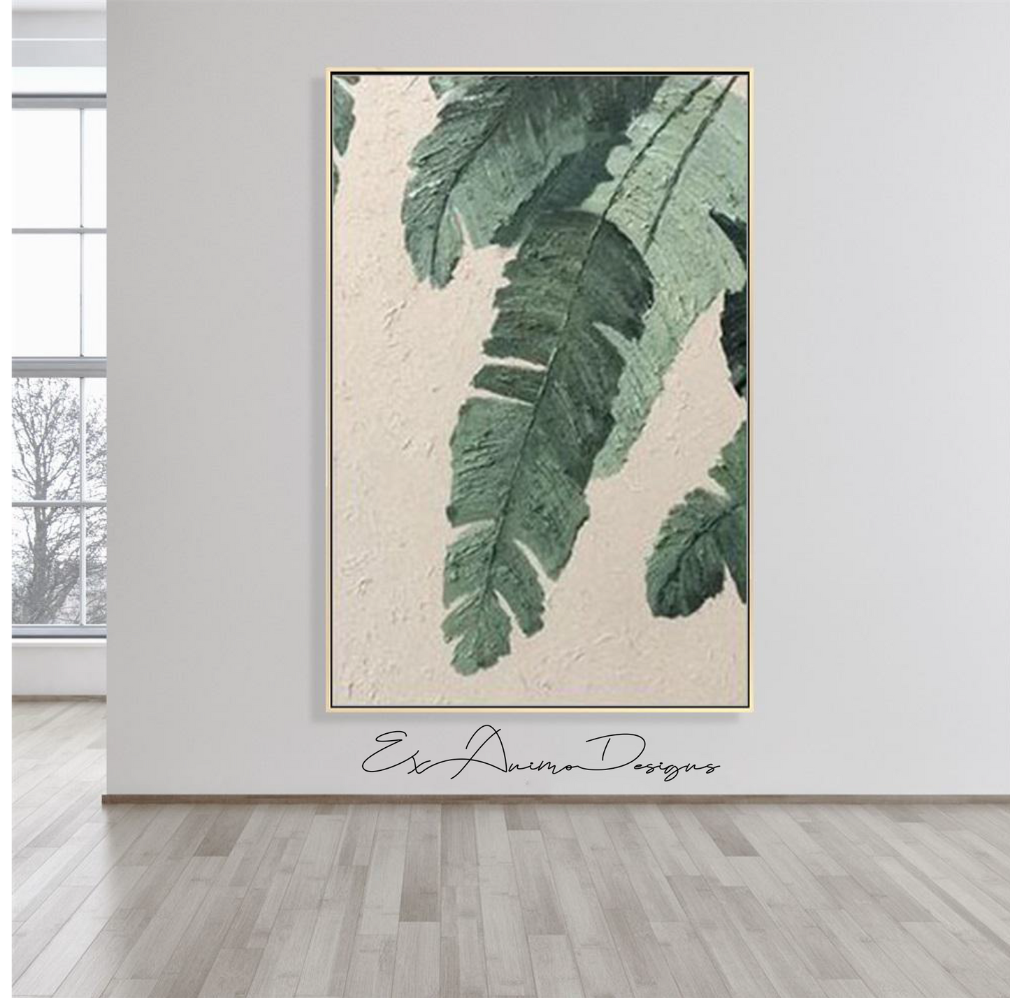 Ex Animo Designs -  Tropical Banana Leaves Landscape Textured Abstract Oil Painting