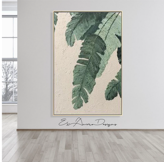 Ex Animo Designs -  Tropical Banana Leaves Landscape Textured Abstract Oil Painting
