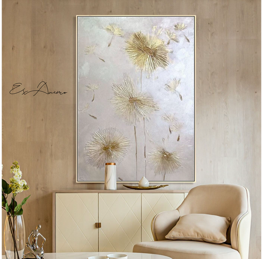 Ex Animo Designs -  Abstract Flower Minimalist Dandelion Oil Painting