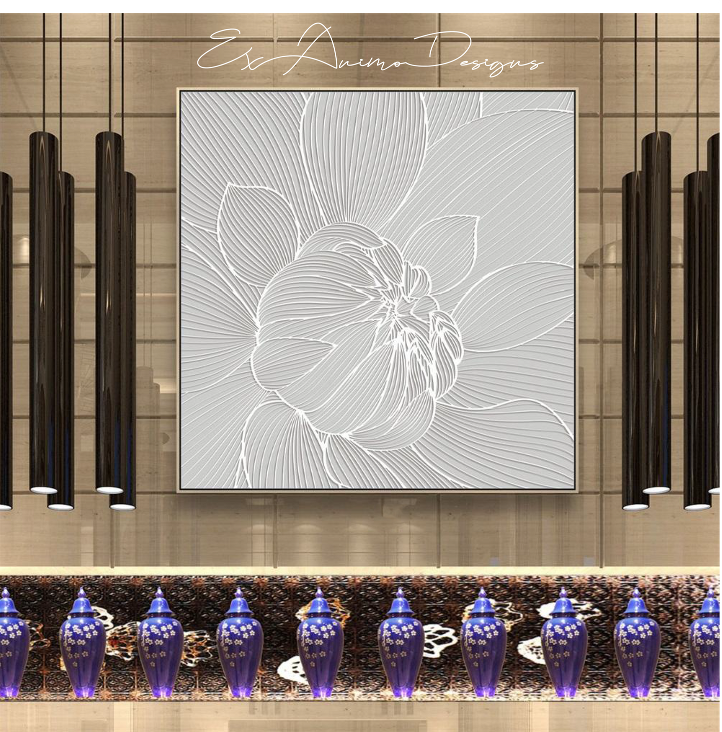Ex Animo Designs - Lotus Flower Textured Modern Wall Art